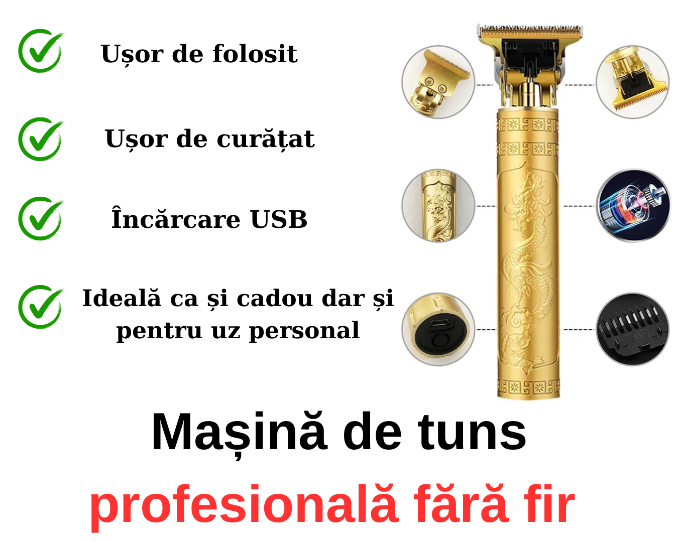 Mașină de tuns profesională fără fir